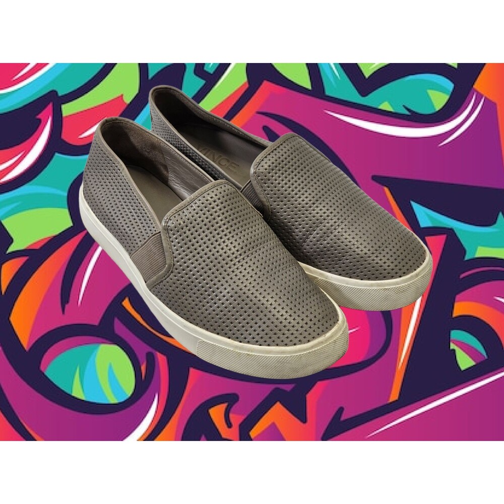Vince Womens‎ 6 Perforated Leather Blair Sneaker Slip-On Casual Shoes Gray EUC